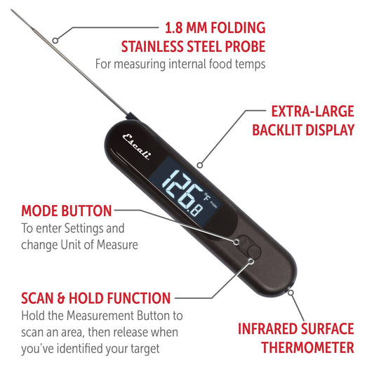 Infrared Surface and Folding Probe Digital Thermometer