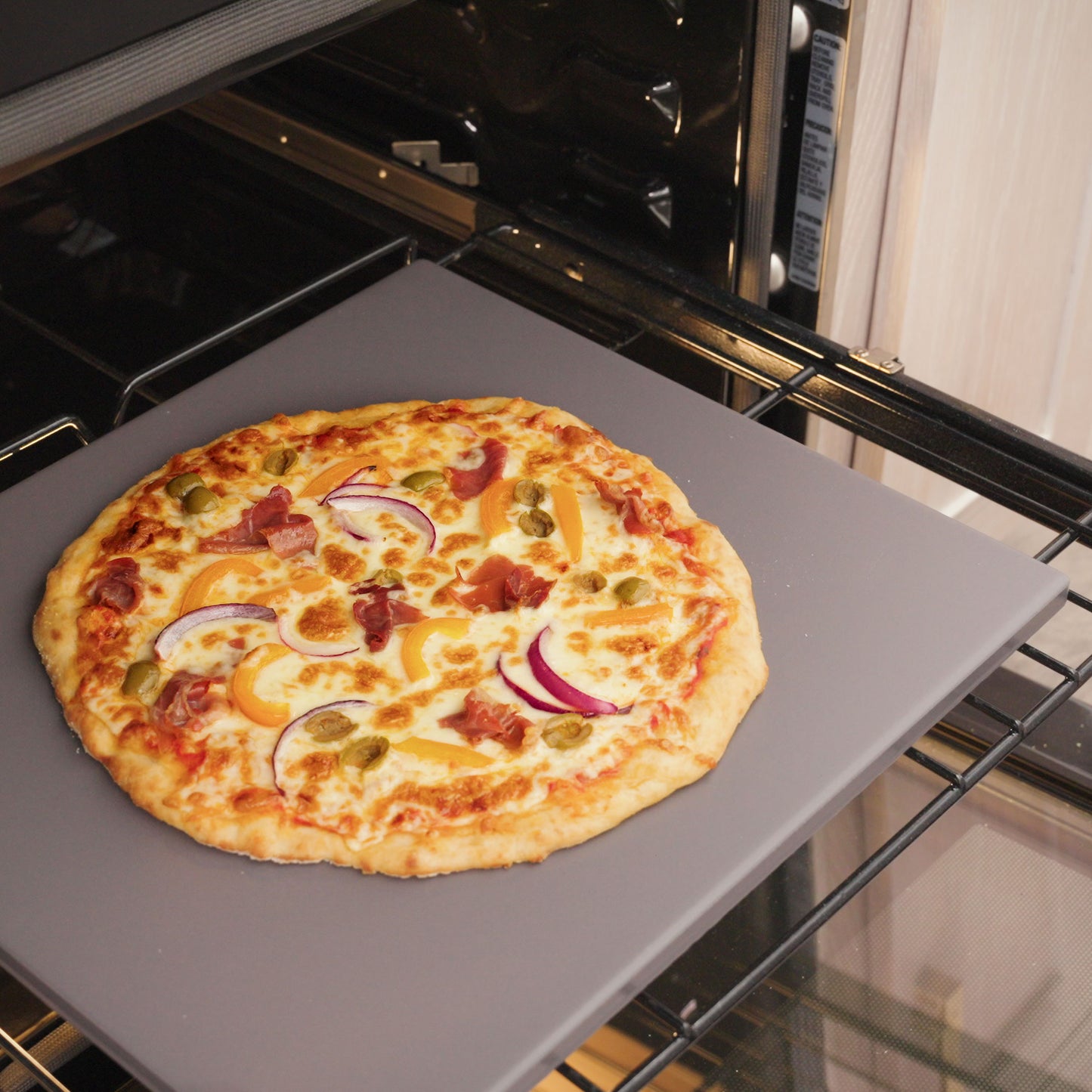 Glazed Rectangular Pizza Stone, 14x16-Inch, Grey
