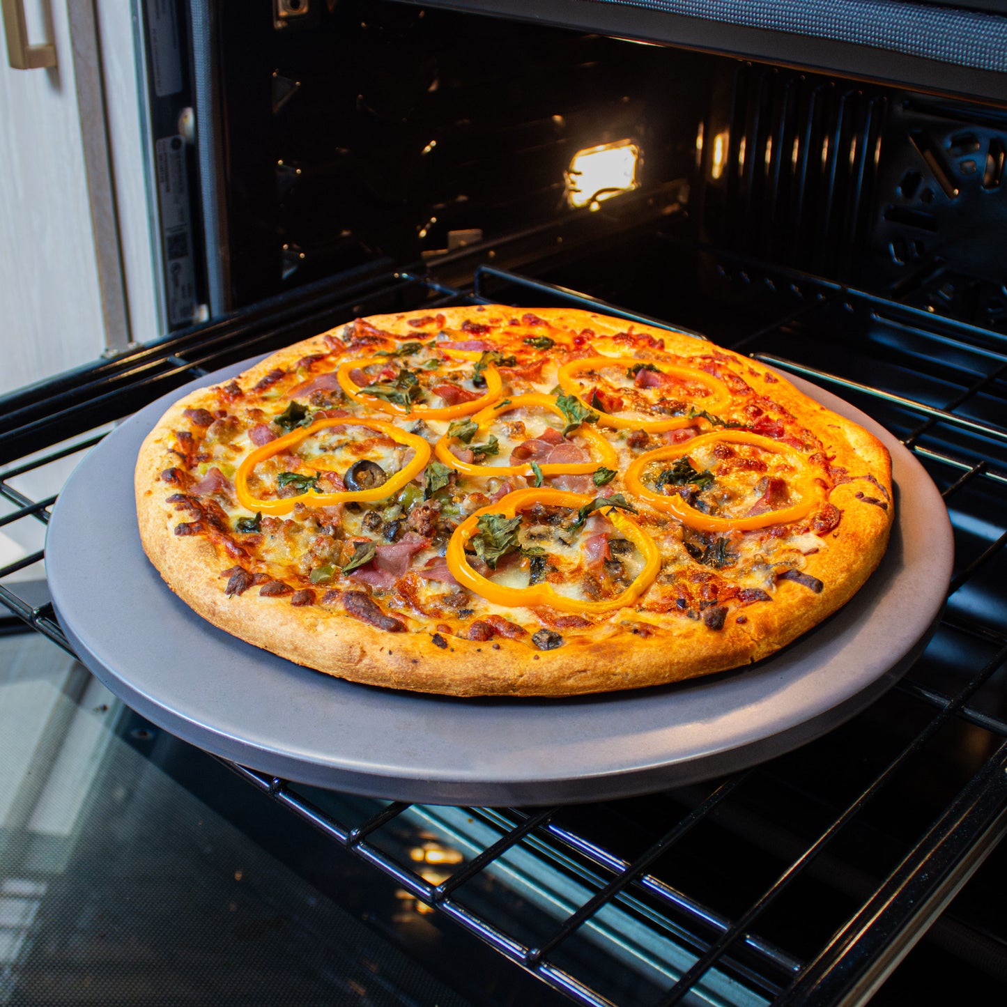 Glazed Round Pizza Stone, 16-Inch, Grey