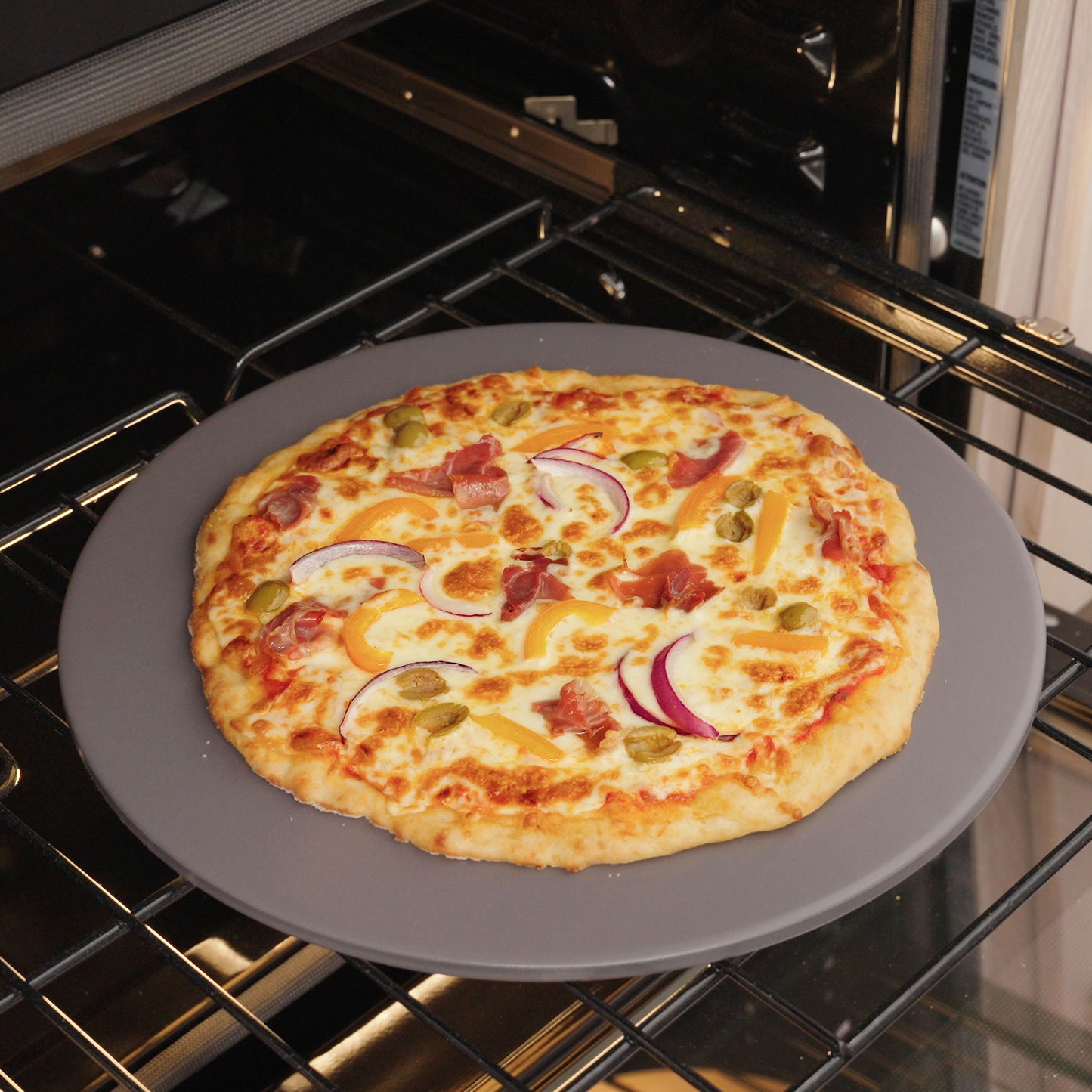 Glazed Round Pizza Stone, 16-Inch, Grey