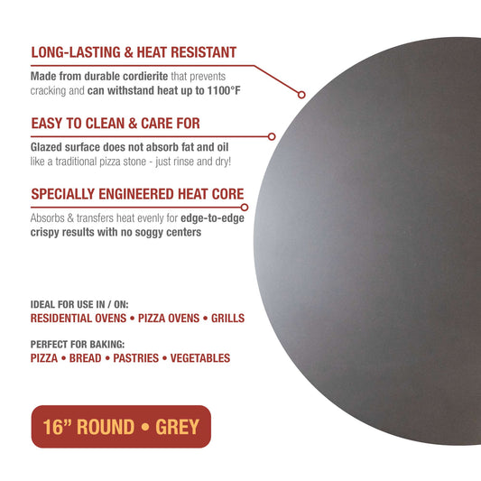 Glazed Round Pizza Stone, 16-Inch, Grey