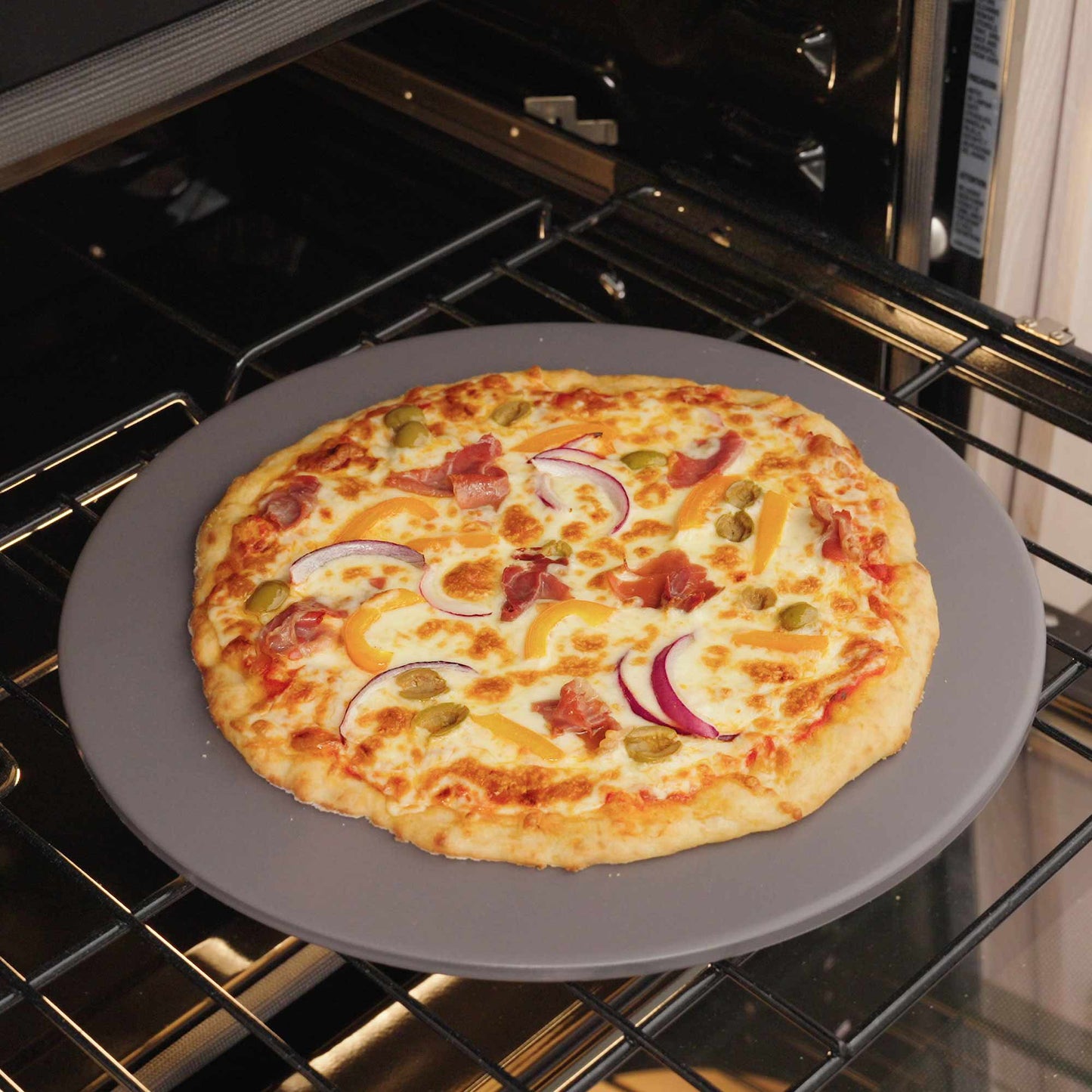 Glazed Round Pizza Stone, 16-Inch, Grey