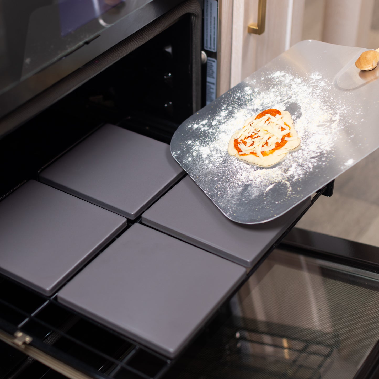 Glazed Cordierite Square Pizza Stone 4 Piece Set, 7.5x7.5-Inch, Grey