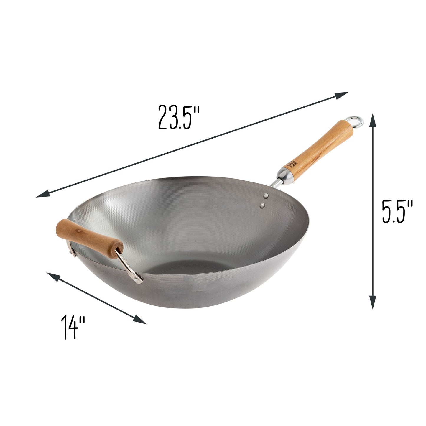 Classic Series 14-Inch Carbon Steel Flat Bottom Wok with Birch Handles