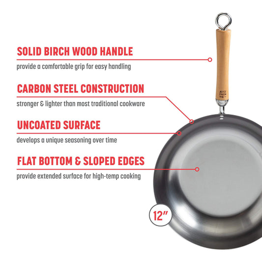 Classic Series 12-Inch Carbon Steel Stir Fry Pan with Birch Handle