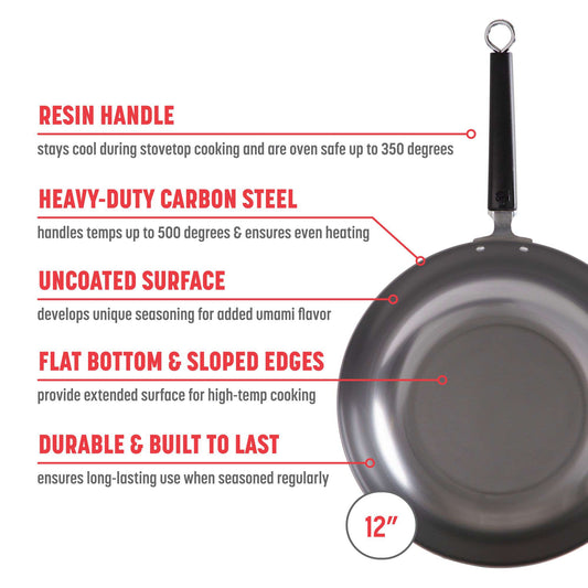 Professional Series 12-Inch Carbon Steel Stir Fry Pan with Phenolic Handle