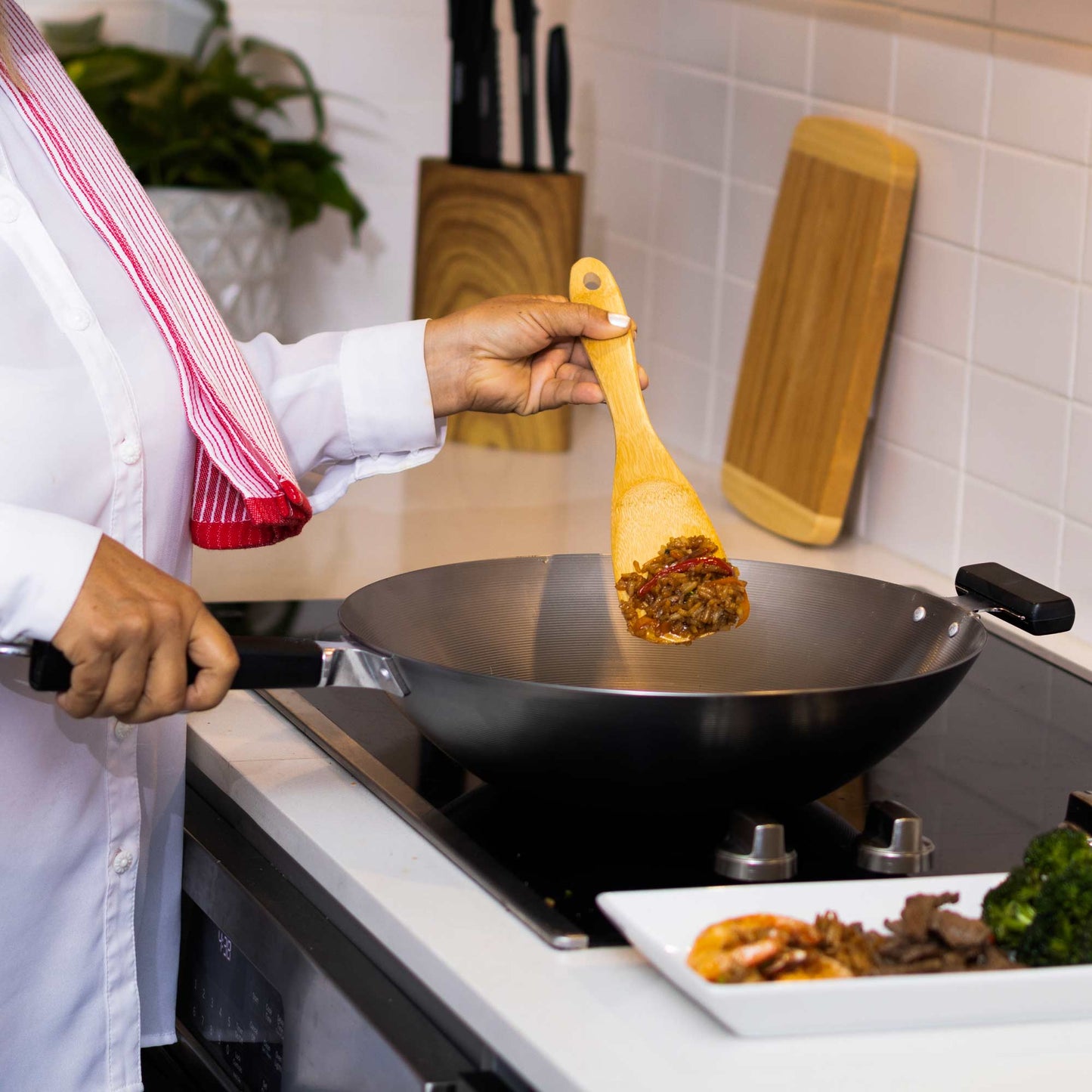 Professional Series 14-Inch Carbon Steel Flat Bottom Wok with Phenolic Handles