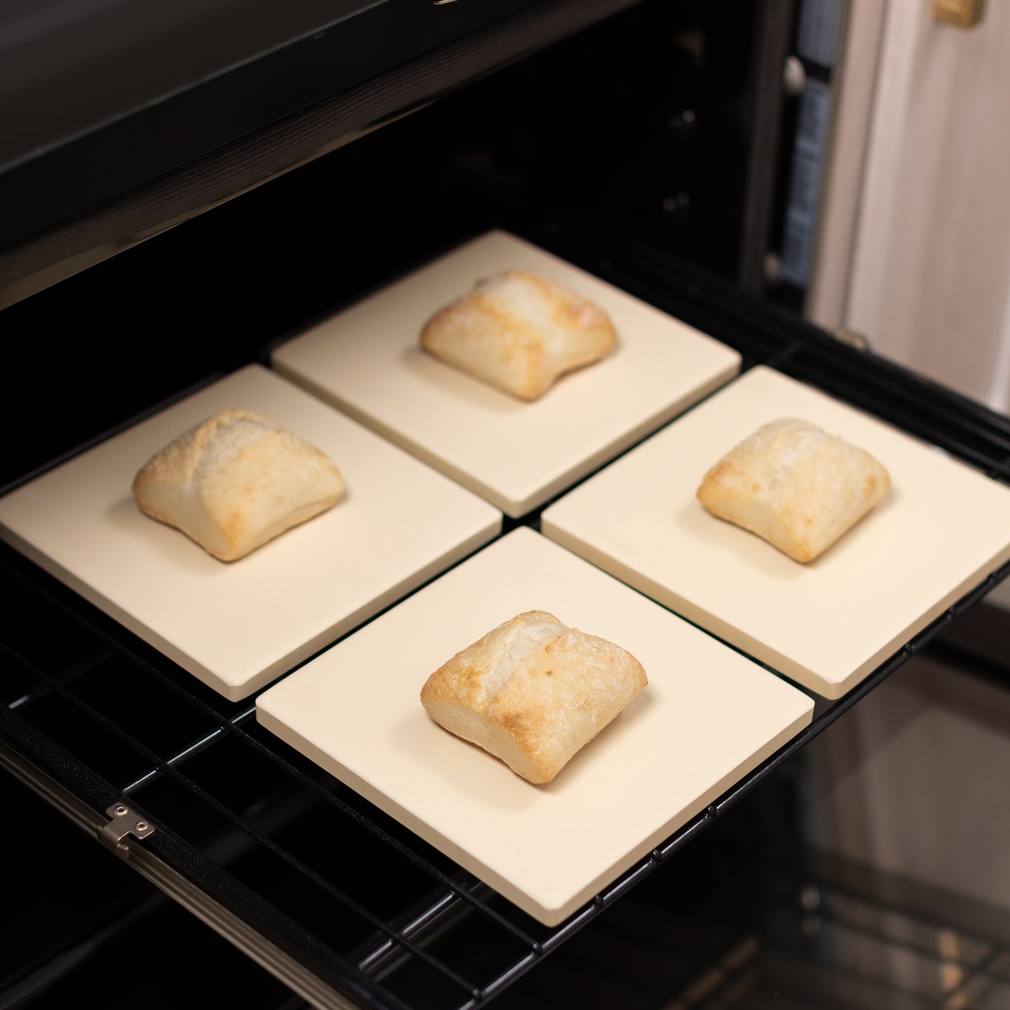 Cordierite Square Pizza Stone 4 Piece Set, 7.5x7.5-Inch, Beige
