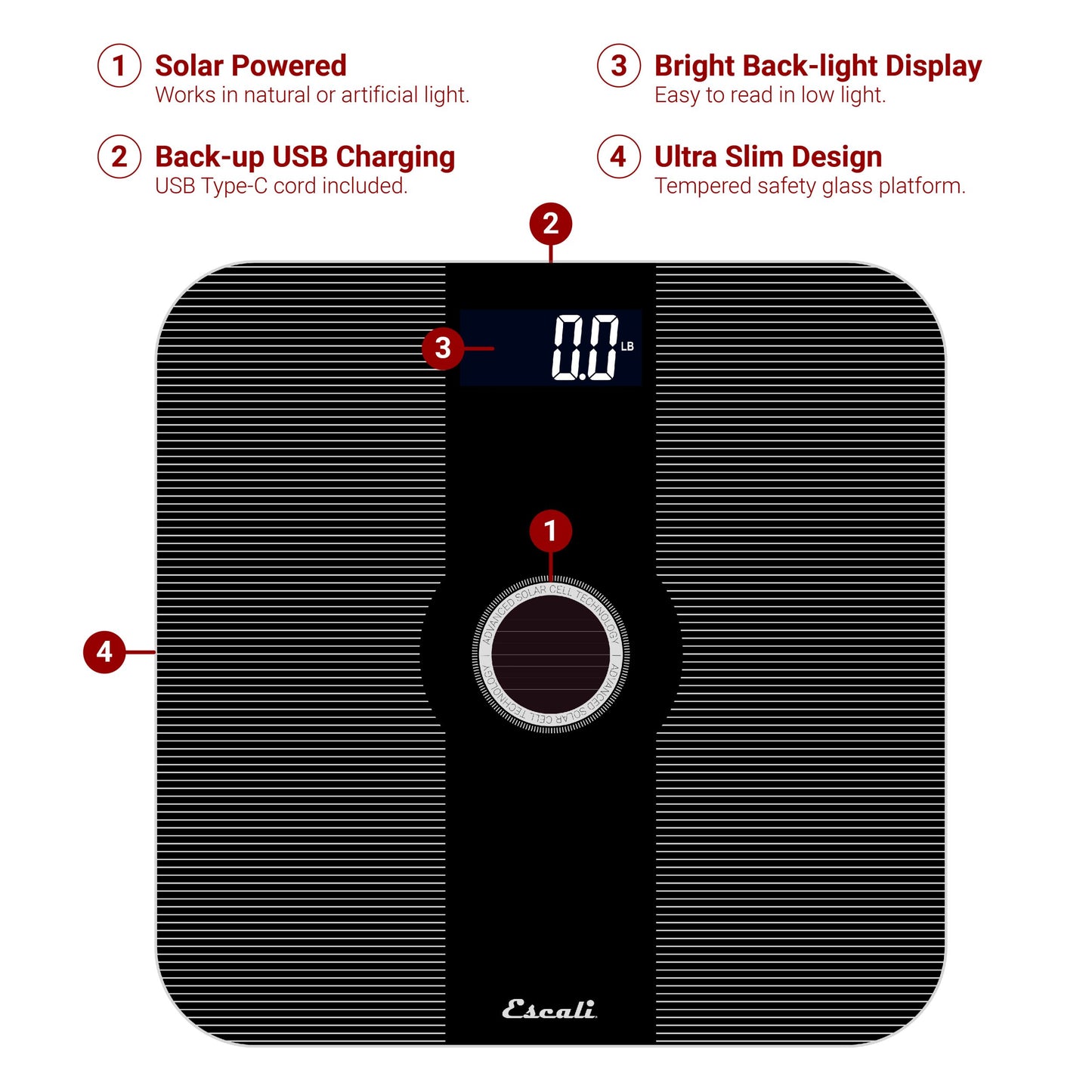 Solar USB Charging Bathroom Scale