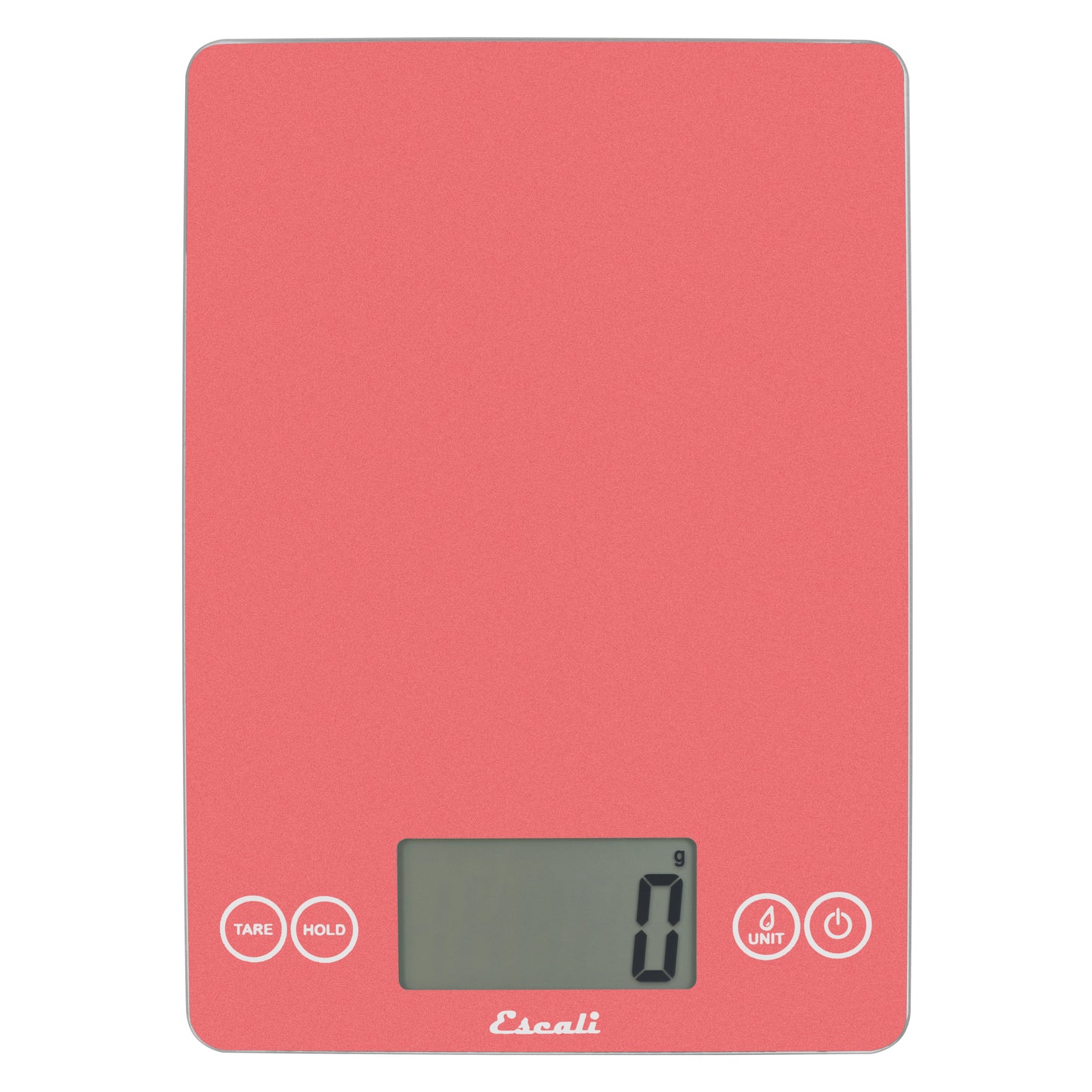 A photo of a desert rose color ARTI Digital Kitchen Scale on a white background.