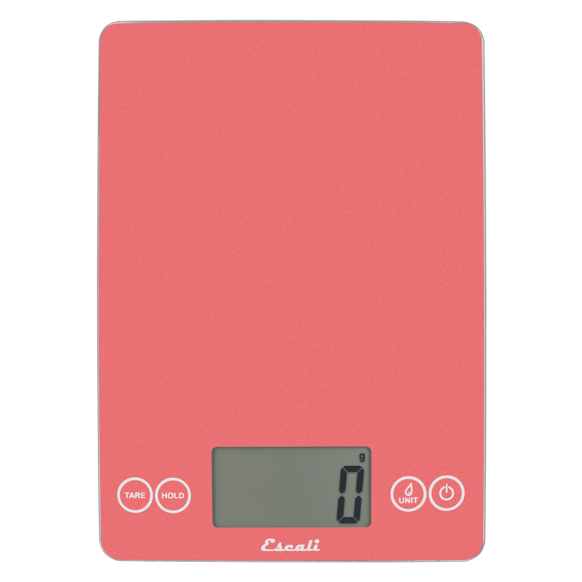 A photo of a desert rose color ARTI Digital Kitchen Scale on a white background.
