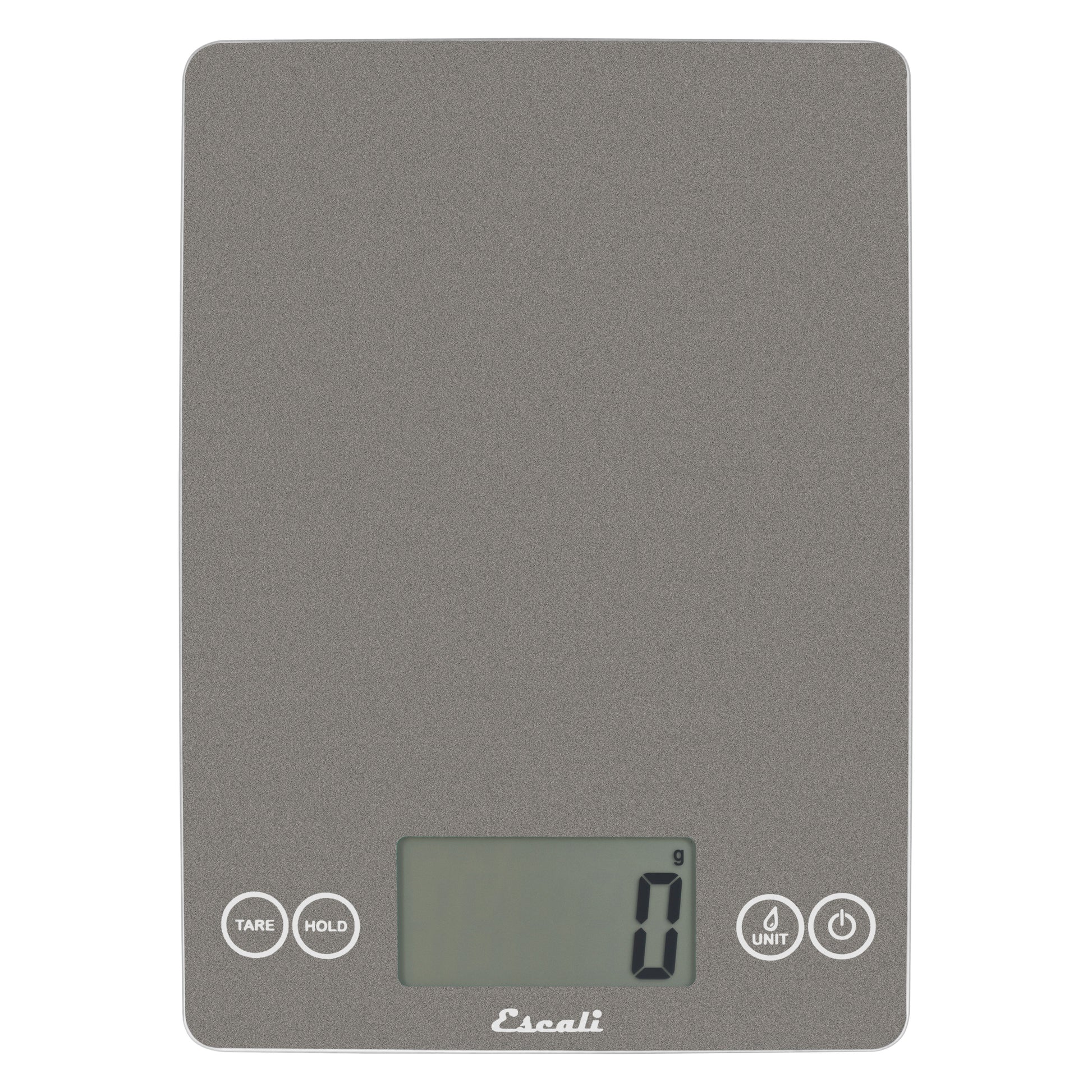 A photo of a grey storm color ARTI Digital Kitchen Scale on a white background.