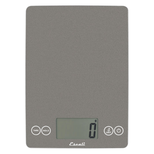 A photo of a grey storm color ARTI Digital Kitchen Scale on a white background.