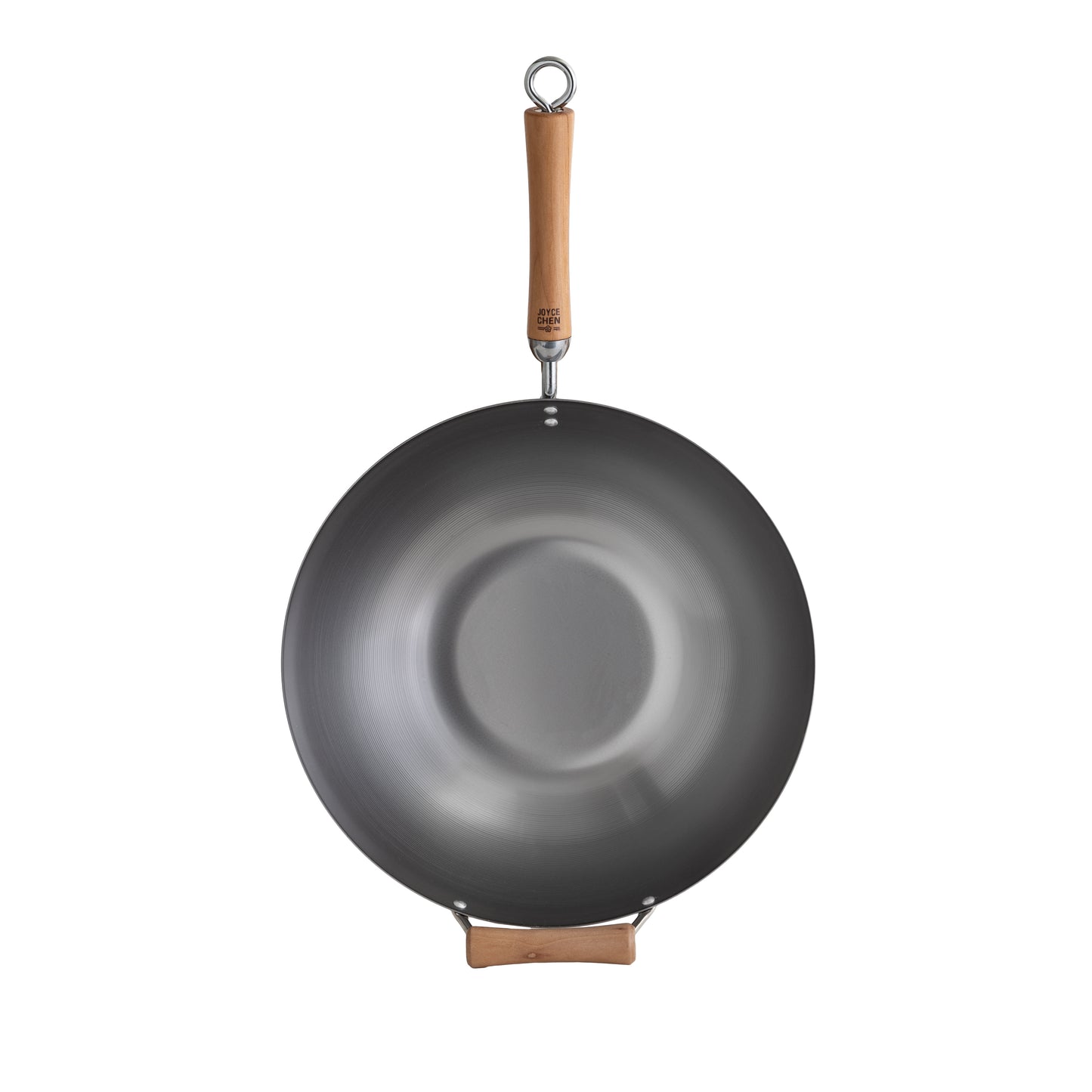 Classic Series 14-Inch Uncoated Carbon Steel Flat Bottom Wok Set with Lid and Birch Handles, 4 Pieces