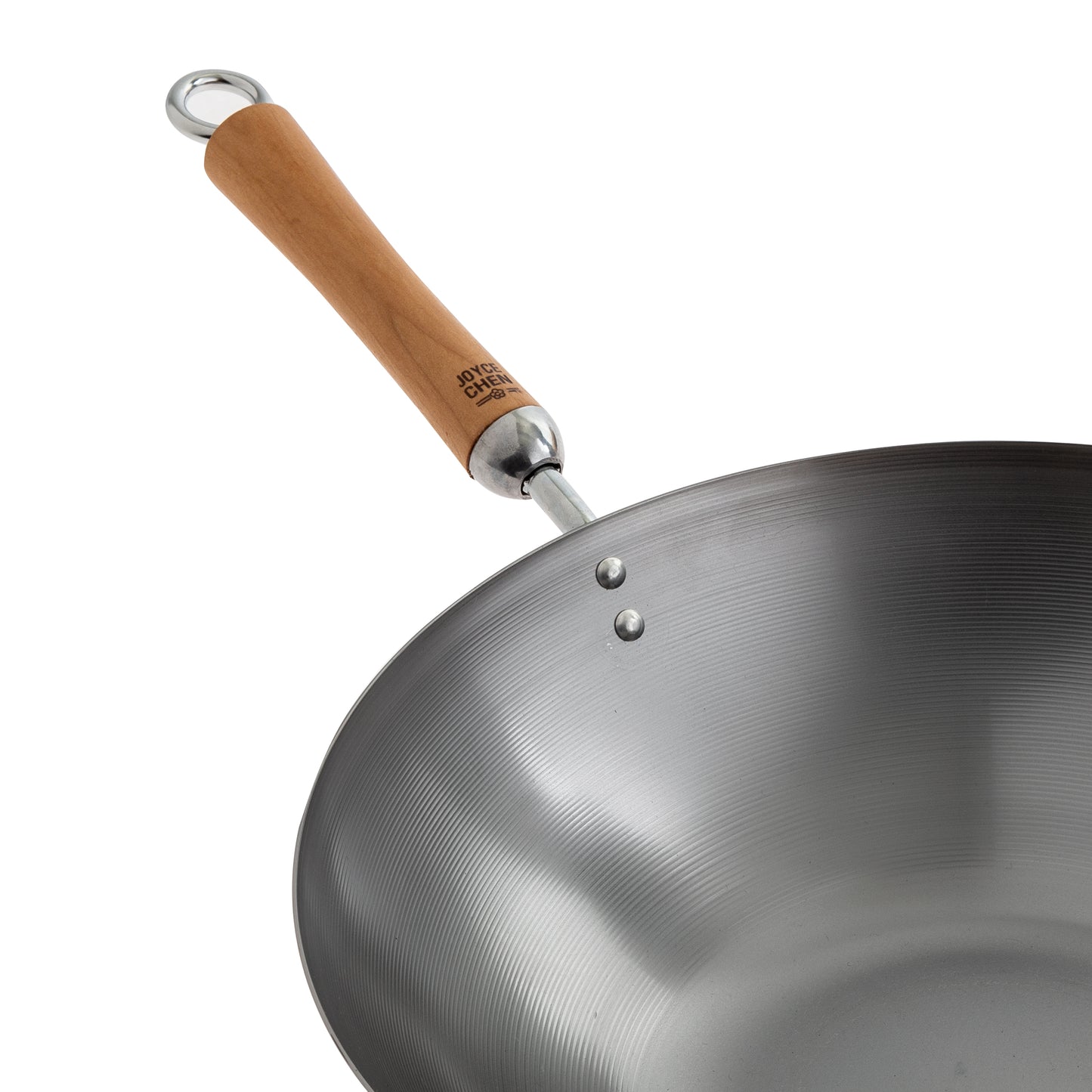Classic Series 14-Inch Uncoated Carbon Steel Flat Bottom Wok Set with Lid and Birch Handles, 4 Pieces
