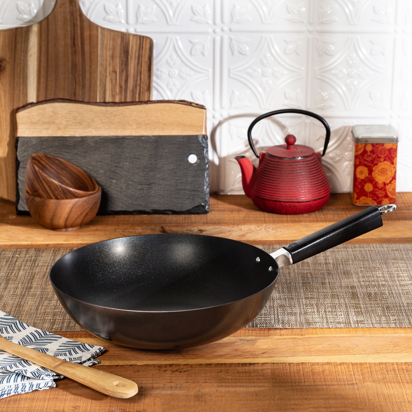 Professional Series 12-Inch Carbon Steel Excalibur Nonstick Stir Fry Pan with Phenolic Handle
