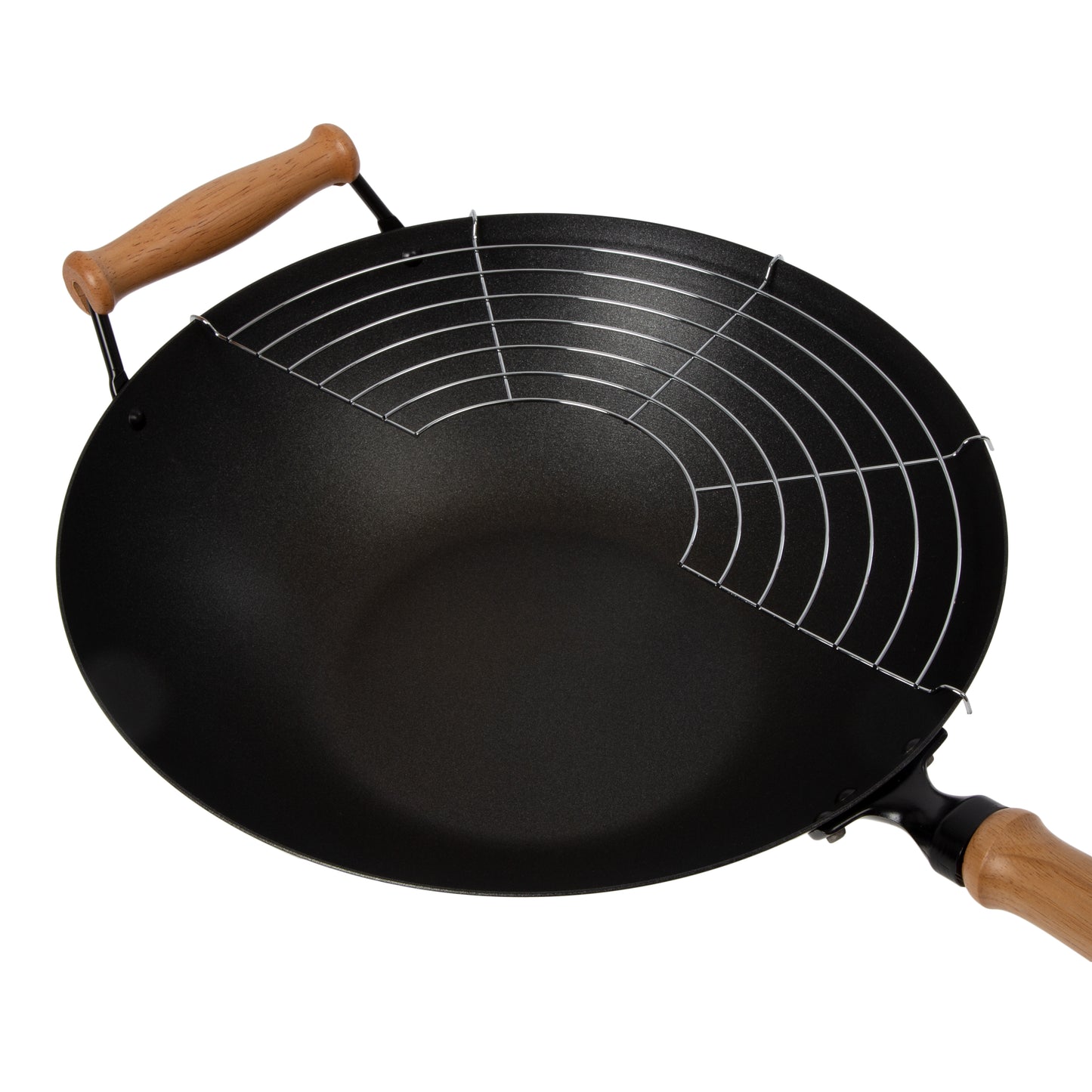 Professional Series 14-Inch Carbon Steel Ceramic Nonstick Flat Bottom Wok Set with Lid and Maple Handles, 10 Pieces