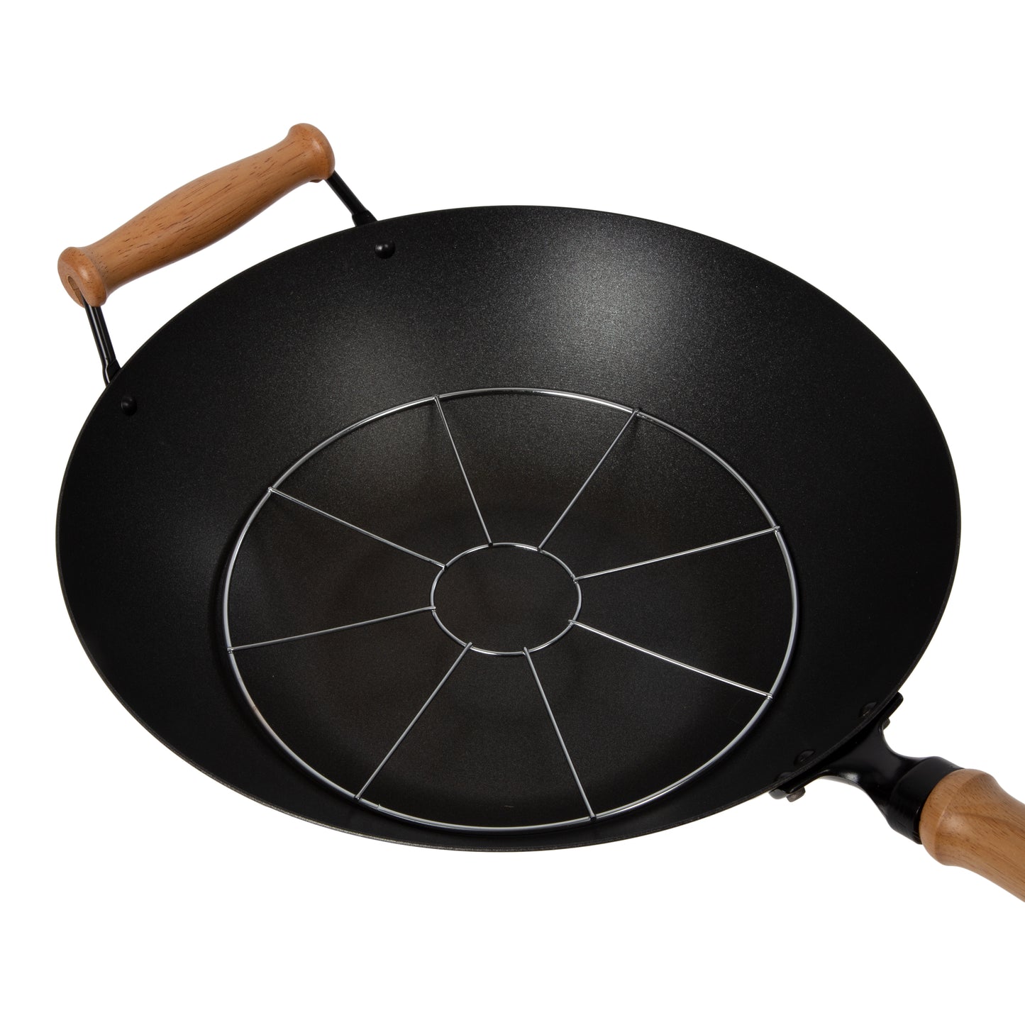 Professional Series 14-Inch Carbon Steel Ceramic Nonstick Flat Bottom Wok Set with Lid and Maple Handles, 10 Pieces