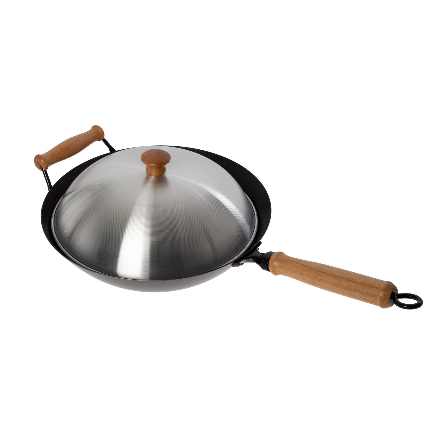 Professional Series 14-Inch Carbon Steel Ceramic Nonstick Flat Bottom Wok Set with Lid and Maple Handles, 10 Pieces