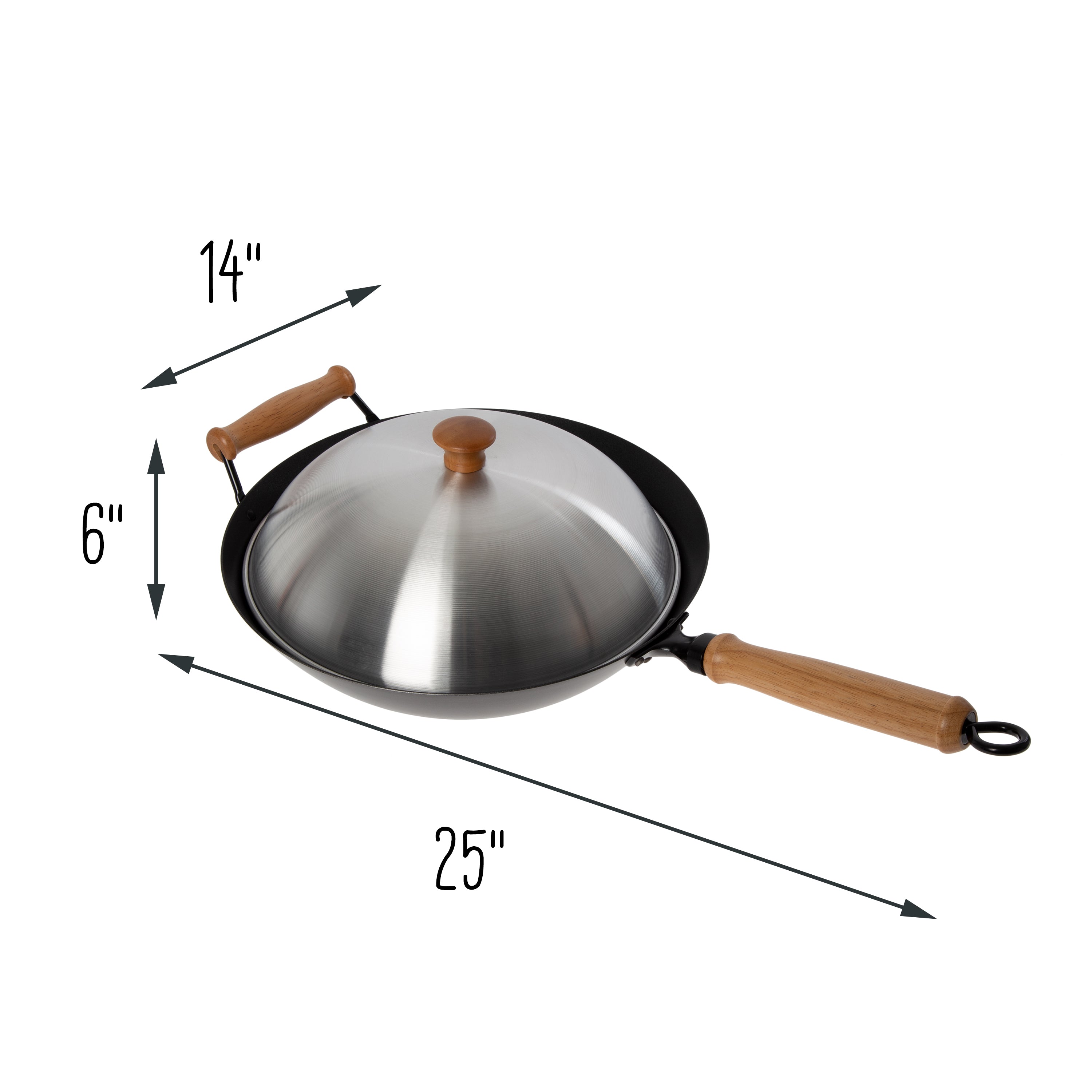 Professional Series 14-Inch Carbon Steel Excalibur Nonstick Flat Bottom Wok Set with Lid and Maple Handles, 10 Pieces