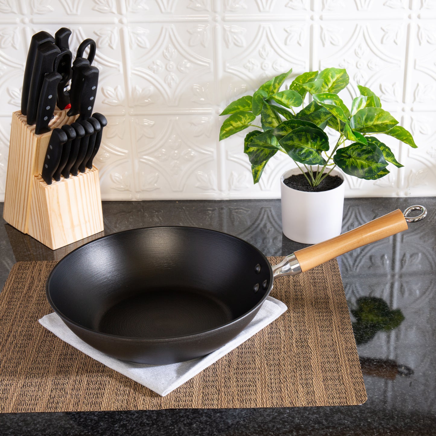 Professional Series 11.5-Inch Preseasoned Cast Iron Stir Fry Pan with Maple Handle
