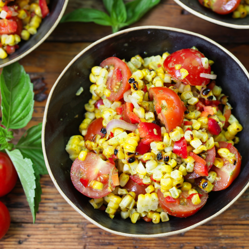 Charred Corn and Heirloom Tomato Salad with Basil Vinaigrette