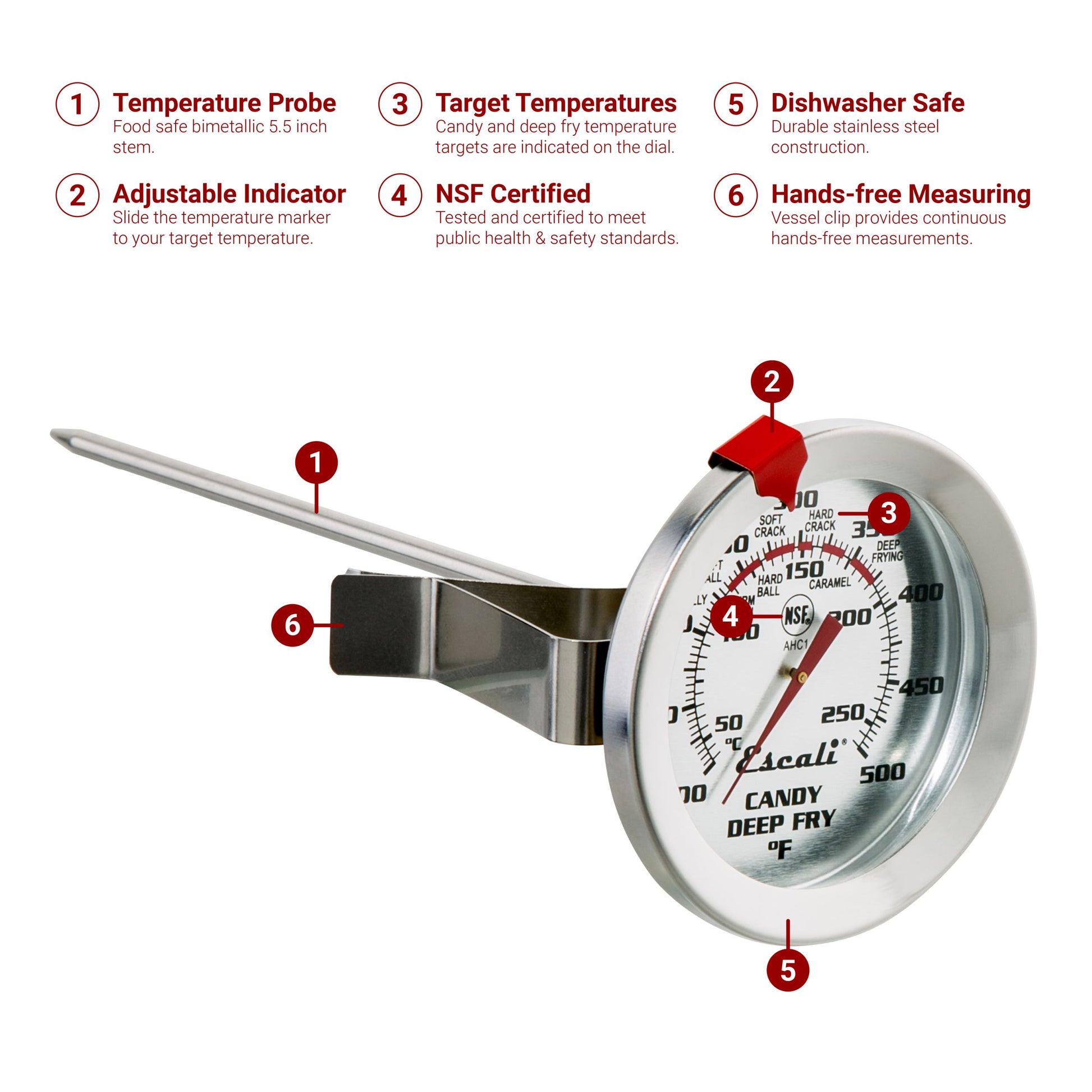Deep Fryer Thermometer With Clip, Food Temperature Measurement