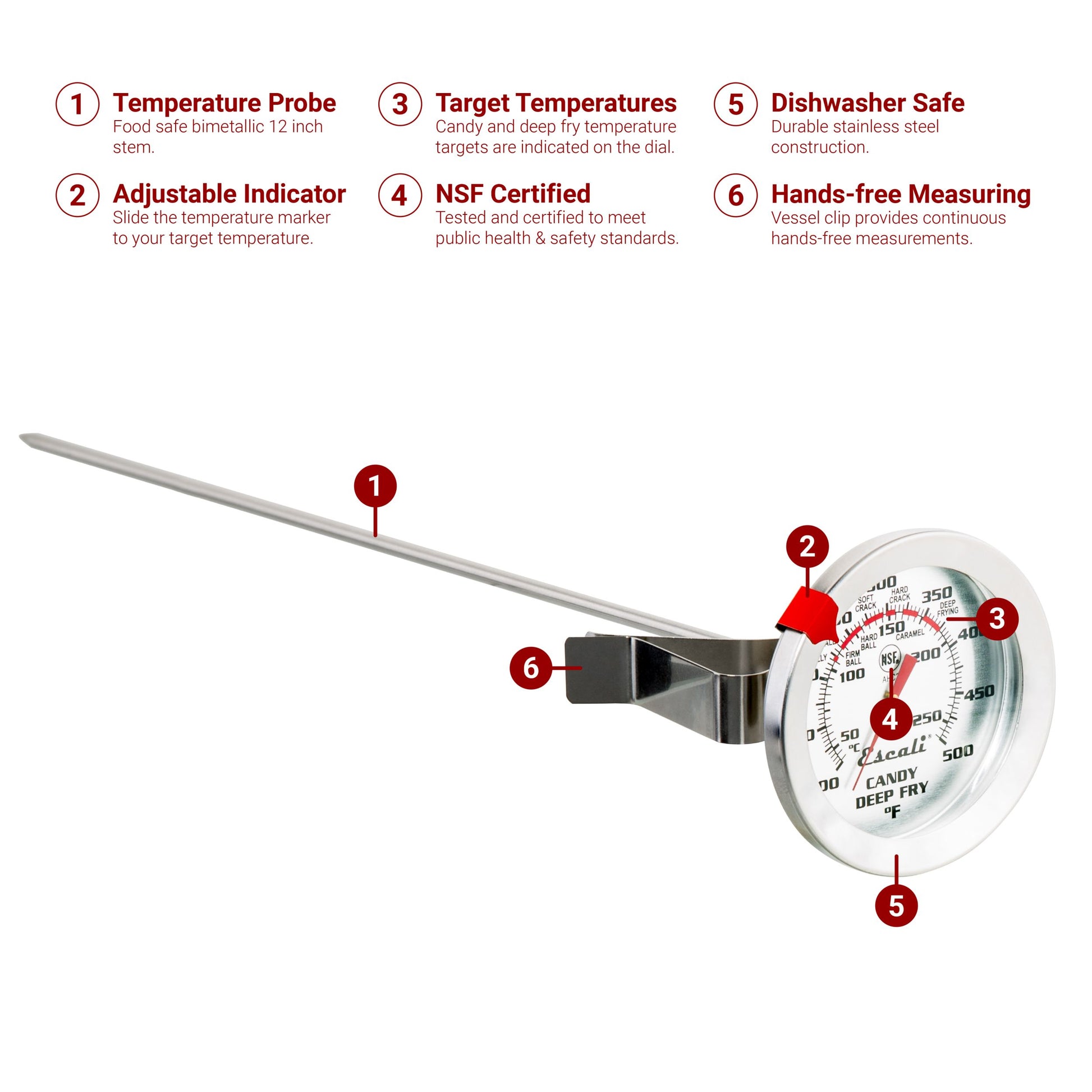 Deep Fry Thermometer With Dial And Stainless Steel Probe, Pot