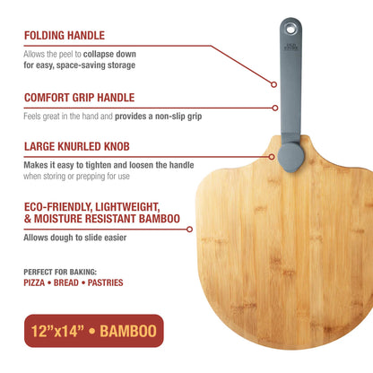 Bamboo Pizza Peel with Folding Handle, 12x14-Inch