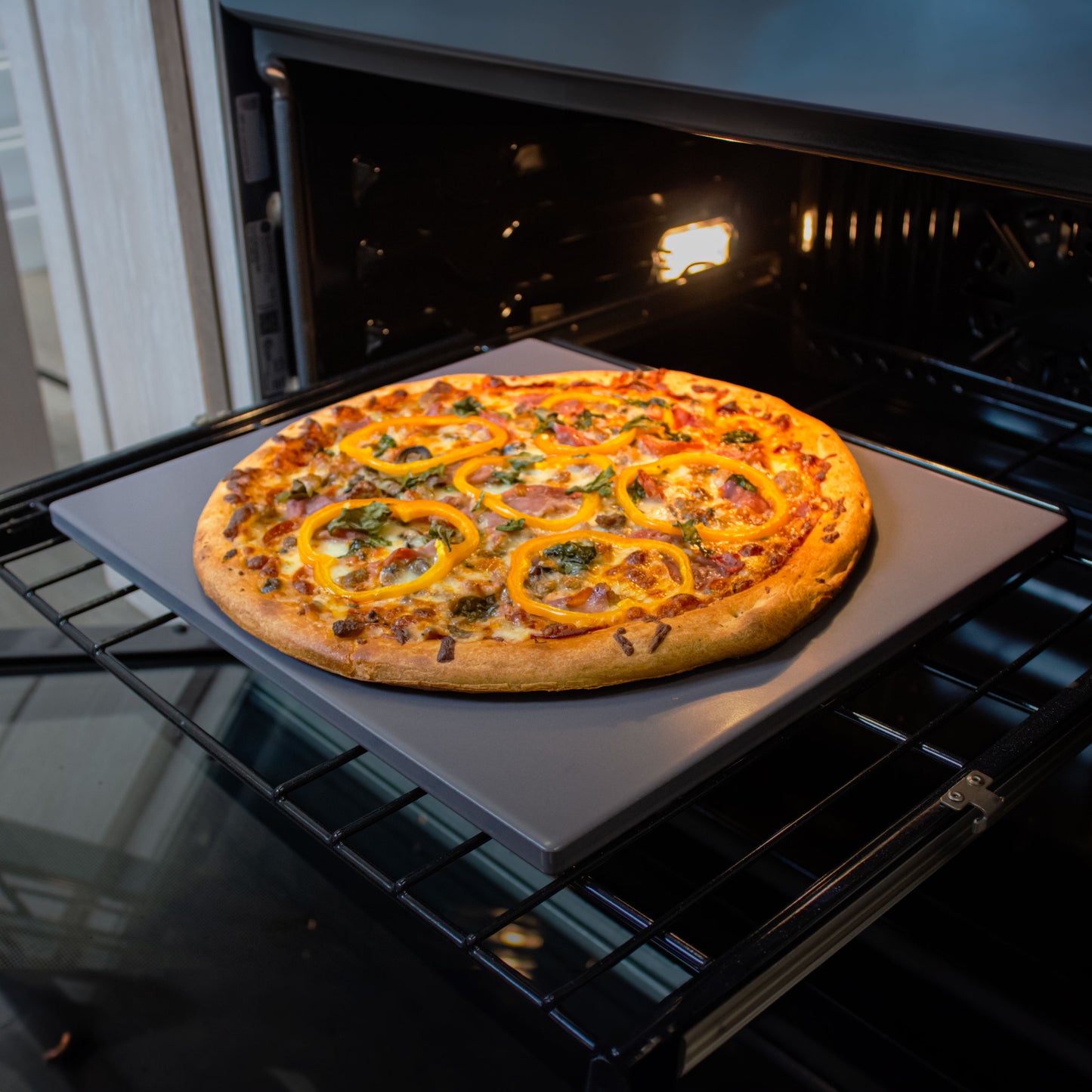 Glazed Rectangular Pizza Stone, 14x16-Inch, Grey