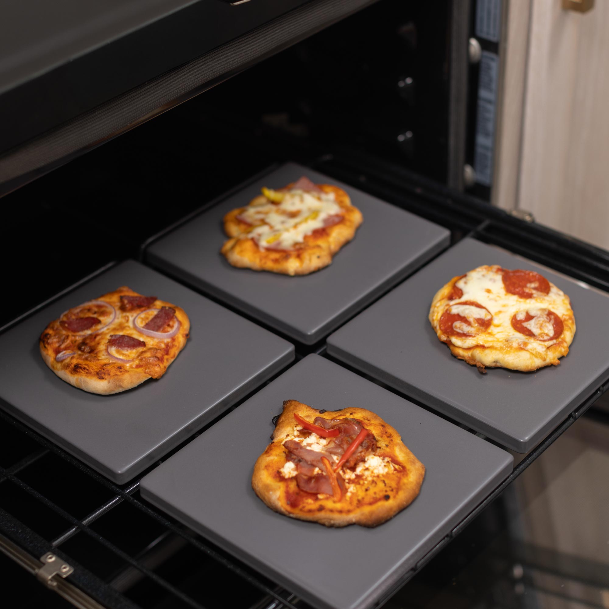 Glazed Cordierite Square Pizza Stone 4 Piece Set, 7.5x7.5-Inch