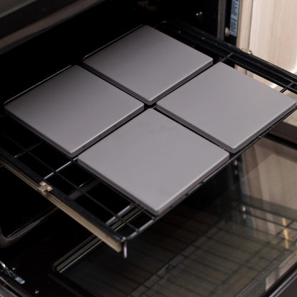 Glazed Cordierite Square Pizza Stone 4 Piece Set, 7.5x7.5-Inch, Grey