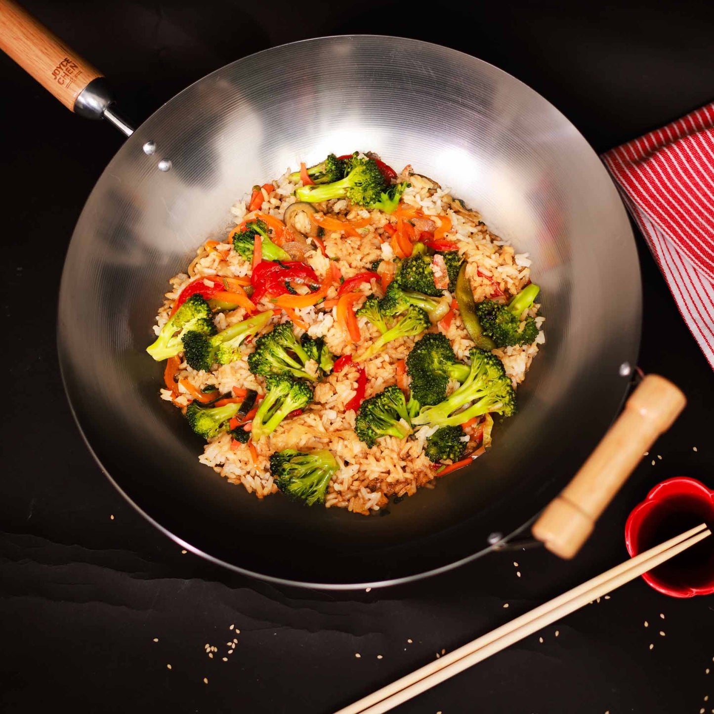 Classic Series 14-Inch Round Bottom Carbon Steel Wok with Birch Handles