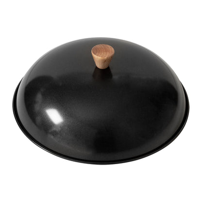 Classic Series 14-Inch Uncoated Carbon Steel Flat Bottom Wok Set with Lid and Birch Handles, 4 Pieces