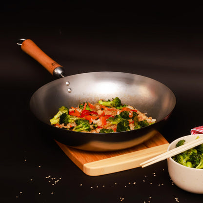Classic Series 12-Inch Carbon Steel Stir Fry Pan with Birch Handle