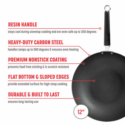 Professional Series 12-Inch Carbon Steel Ceramic Nonstick Stir Fry Pan with Phenolic Handle