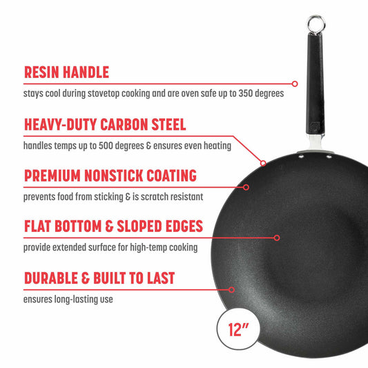 Professional Series 12-Inch Carbon Steel Ceramic Nonstick Stir Fry Pan with Phenolic Handle