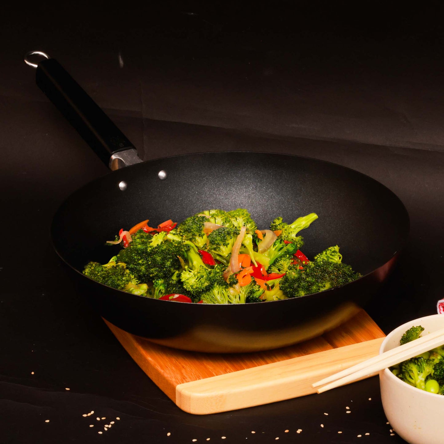 Professional Series 12-Inch Carbon Steel Ceramic Nonstick Stir Fry Pan with Phenolic Handle