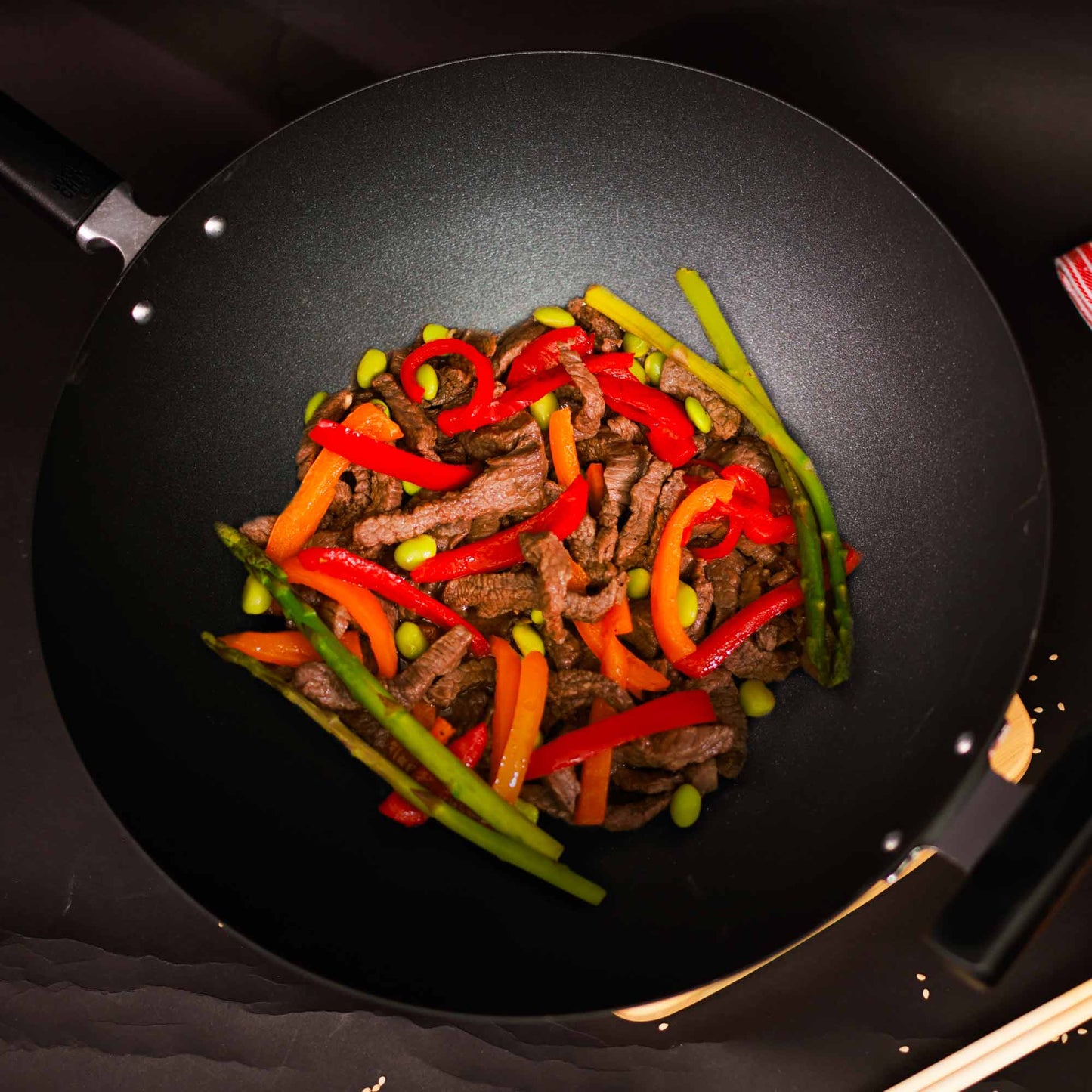 Professional Series 14-Inch Carbon Steel Ceramic Nonstick Flat Bottom Wok with Phenolic Handles