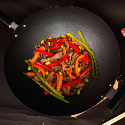 Professional Series 14-Inch Carbon Steel Ceramic Nonstick Flat Bottom Wok with Phenolic Handles