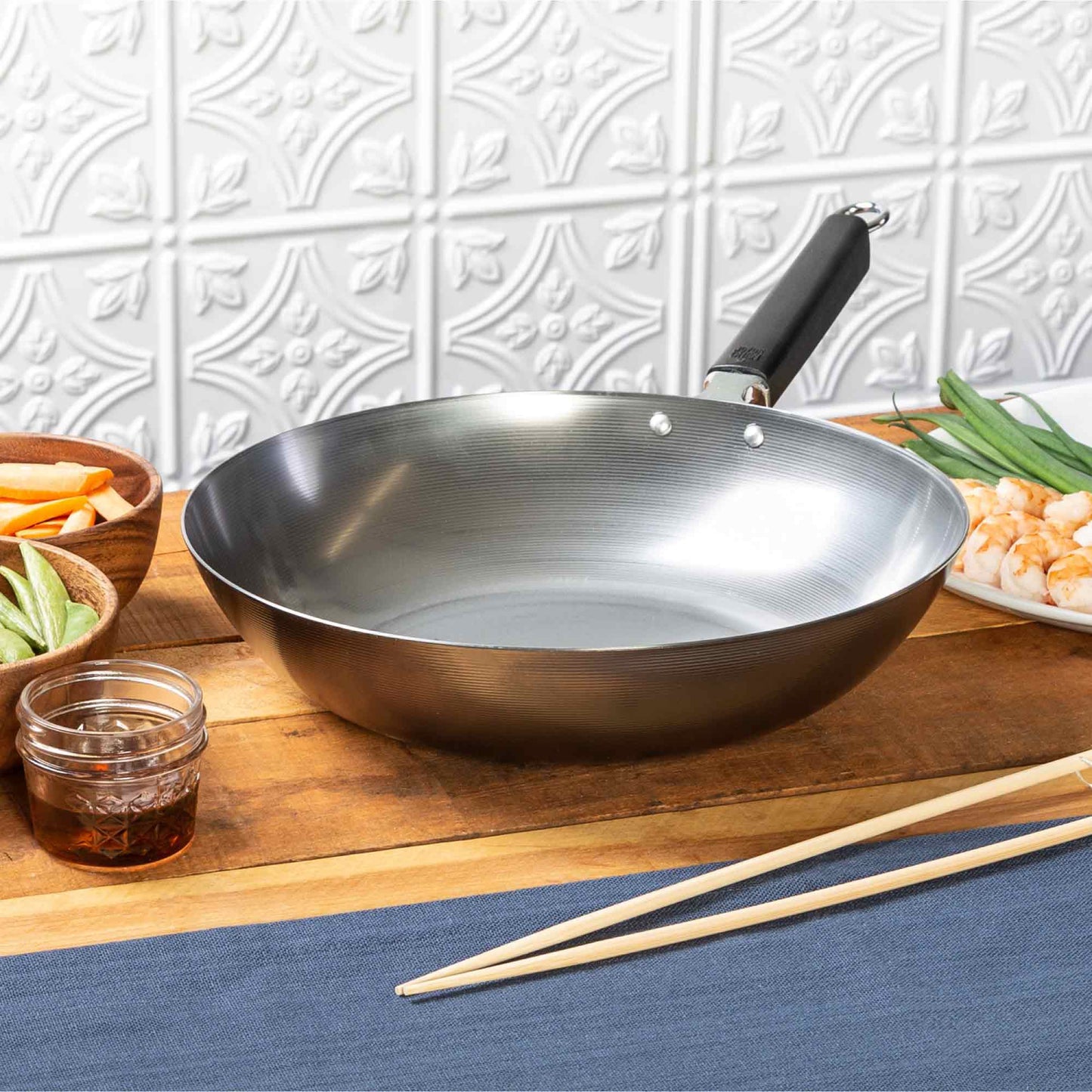 Professional Series 12-Inch Carbon Steel Stir Fry Pan with Phenolic Handle
