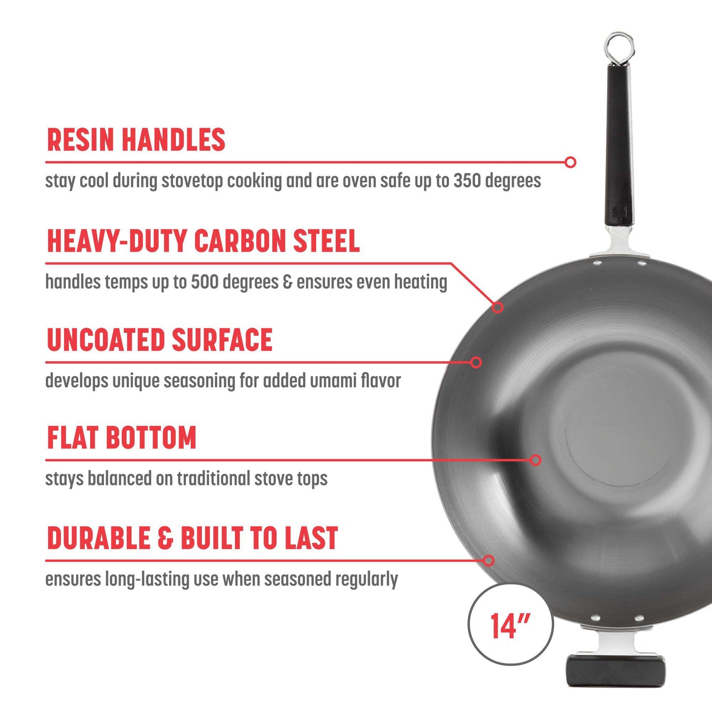 Professional Series 14-Inch Carbon Steel Flat Bottom Wok with Phenolic Handles