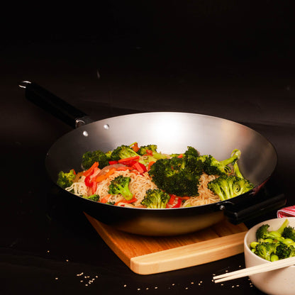 Professional Series 14-Inch Carbon Steel Flat Bottom Wok with Phenolic Handles