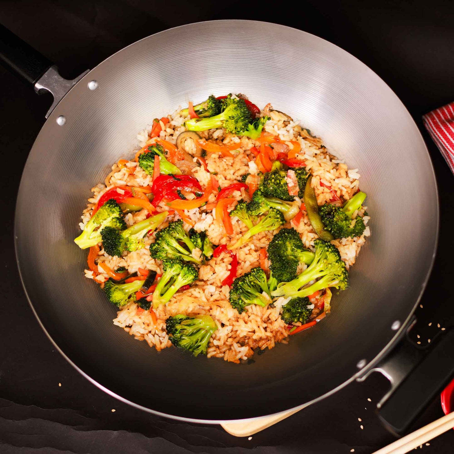 Professional Series 14-Inch Carbon Steel Flat Bottom Wok with Phenolic Handles