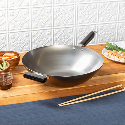 Professional Series 14-Inch Carbon Steel Flat Bottom Wok with Phenolic Handles