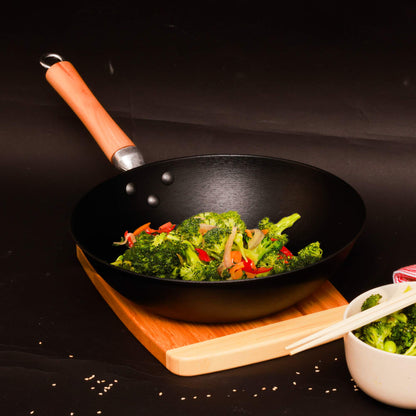 Professional Series 11.5-Inch Preseasoned Cast Iron Stir Fry Pan with Maple Handle