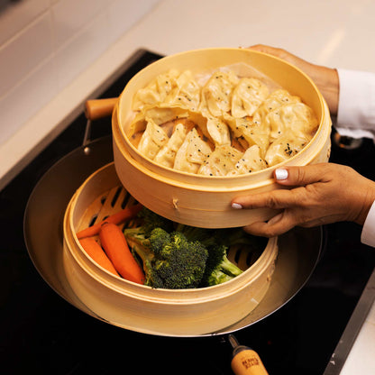 2-Tier Bamboo Steamer Baskets, 10-Inch
