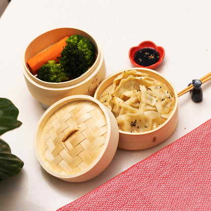 2-Tier Bamboo Steamer Baskets, 6-Inch