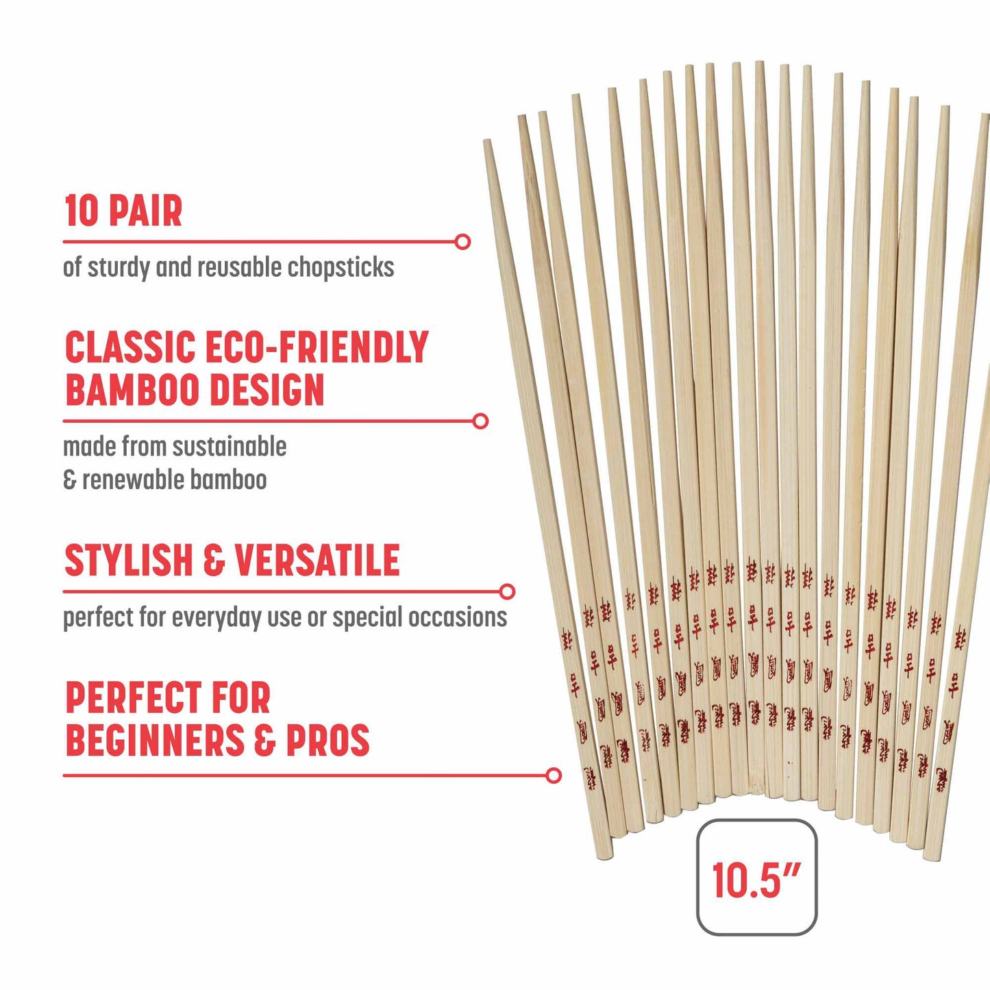 Reusable Bamboo Chopsticks Set, 10 Pair