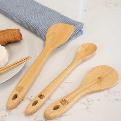 Burnished Bamboo Wok Utensils, 3-Piece Stir Fry Set